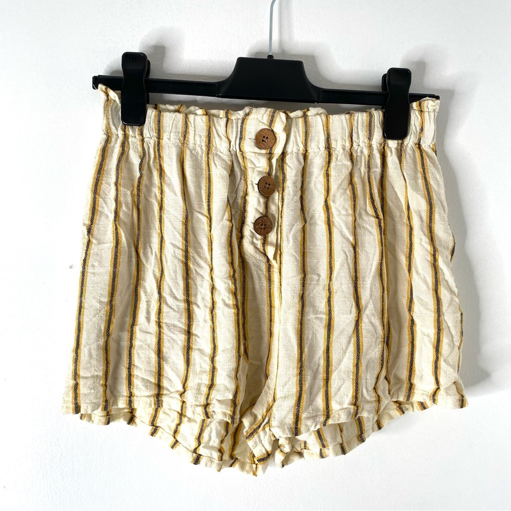 Primark Striped Neutral Pull-On Shorts Elastic Waist Button Detail Viscose NWOT